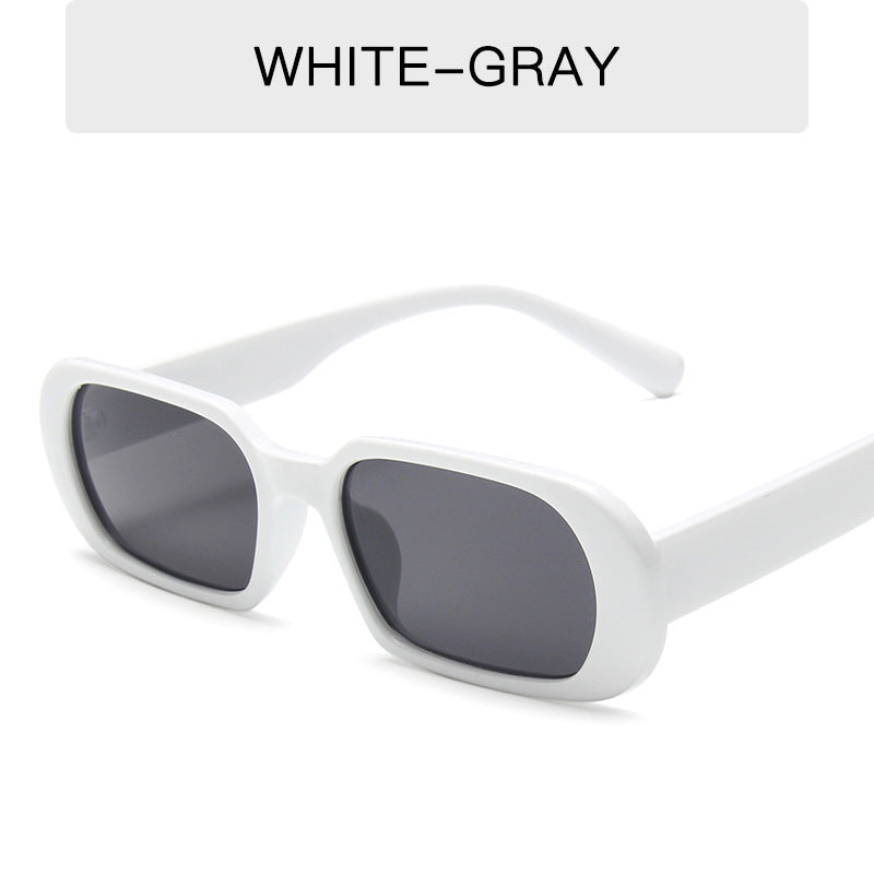 white frame retro small sunglasses with gray lenses for women