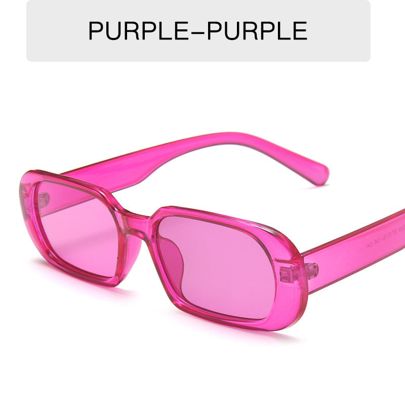 Retro small frame purple tinted fashion sunglasses for women with colorful candy color plastic frame.