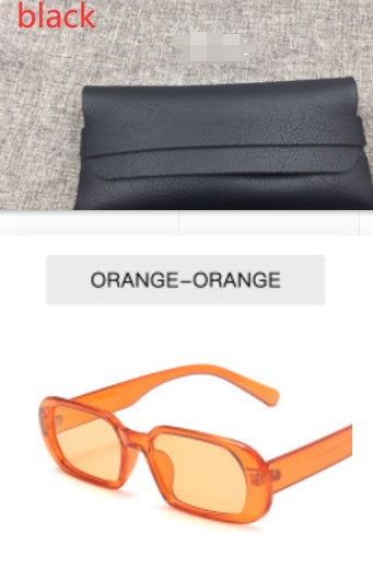 Retro small frame orange candy color fashion sunglasses for women with non-polarized AC lenses and PC frame.