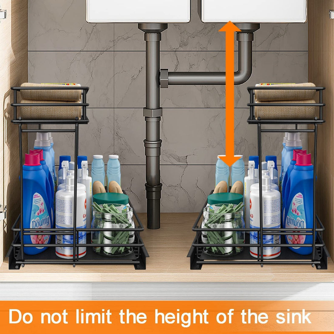 2 Pack Metal Pull Out Cabinet Organiser Drawers