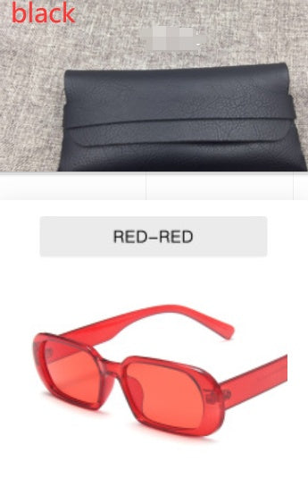 Retro small frame red candy color female fashion sunglasses with hard case
