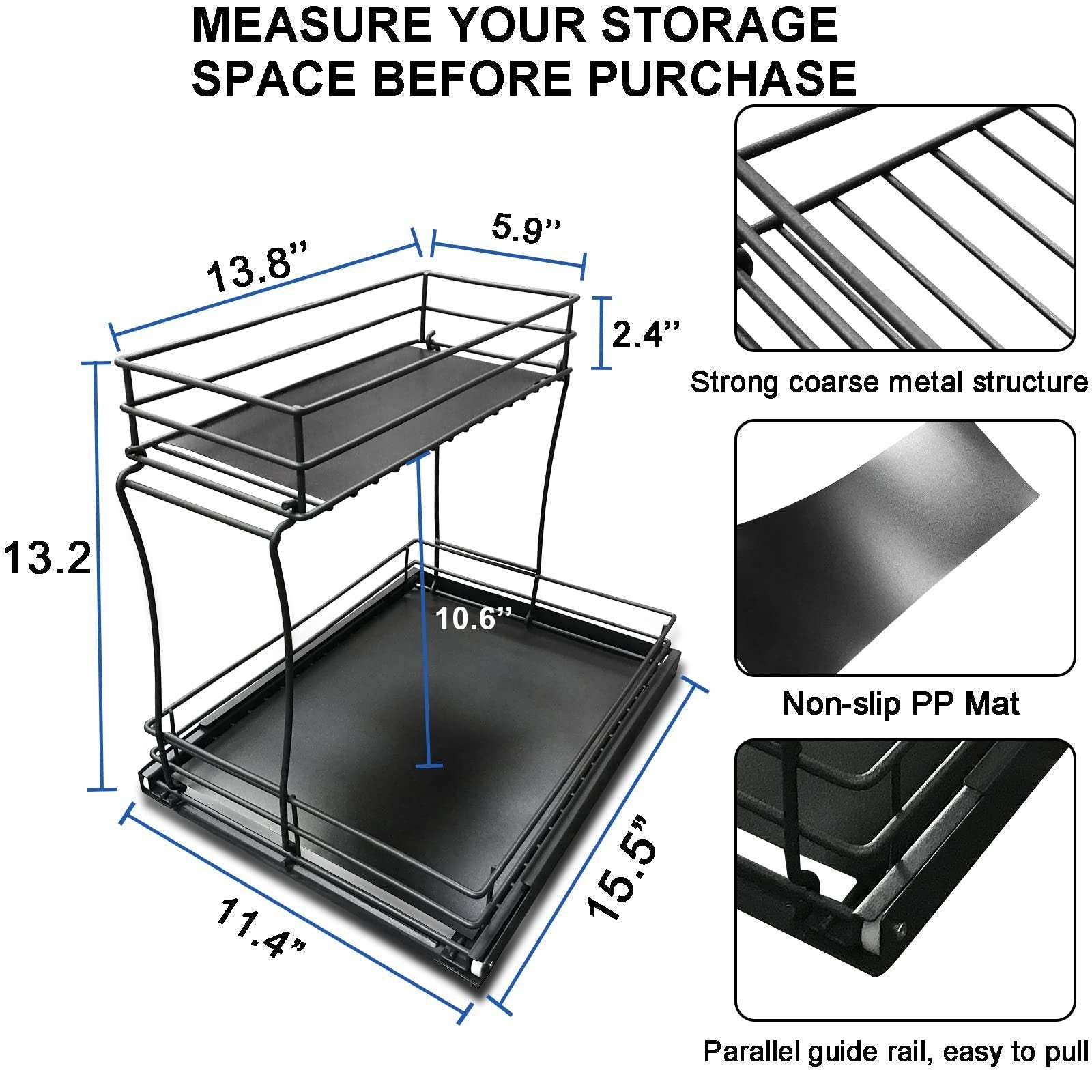 2 Pack Metal Pull Out Cabinet Organiser Drawers