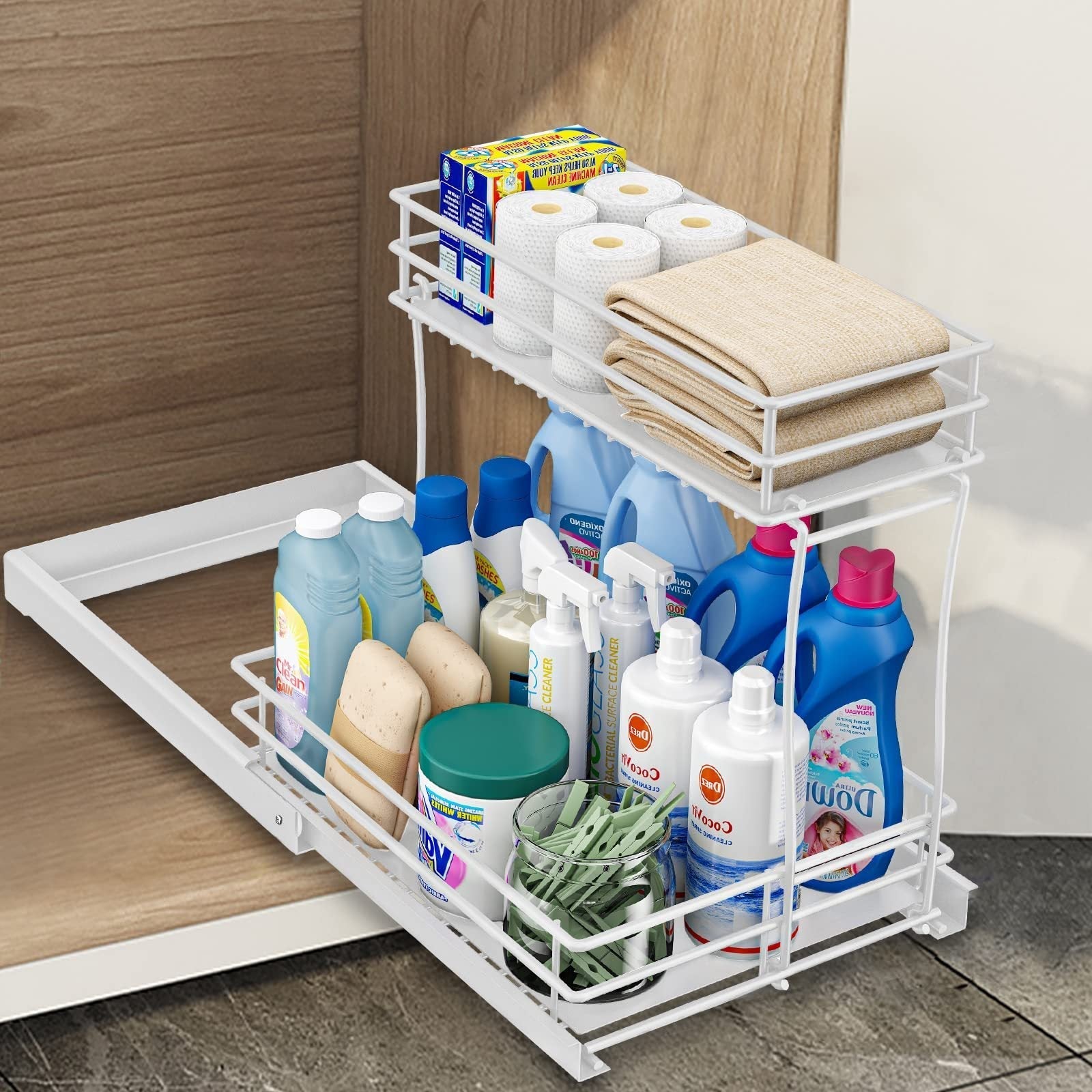 2 Pack Metal Pull Out Cabinet Organiser Drawers