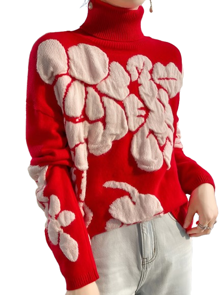 Turtleneck Floral Casual Sweater