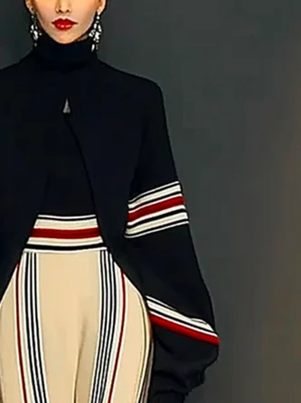Casual Striped Raglan Sleeves Turtleneck Sweater