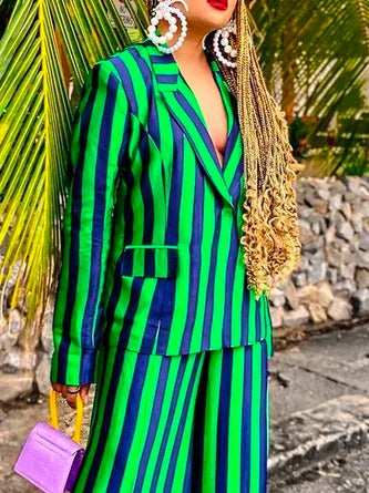 Urban Lapel Collar Striped Long Sleeve Loosen Blazer