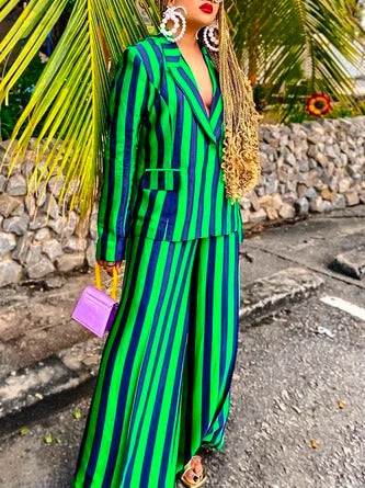 Urban Lapel Collar Striped Long Sleeve Loosen Blazer