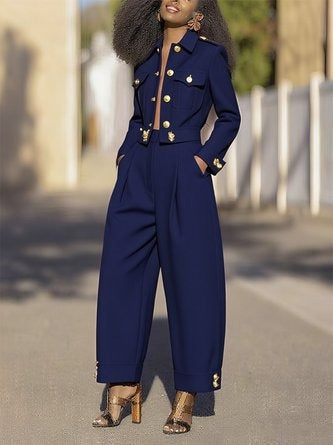 Urban Plain Buttoned Fashion Pants