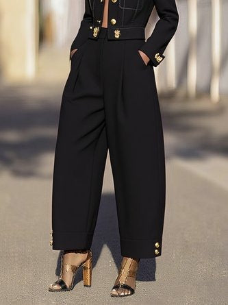 Urban Plain Buttoned Fashion Pants