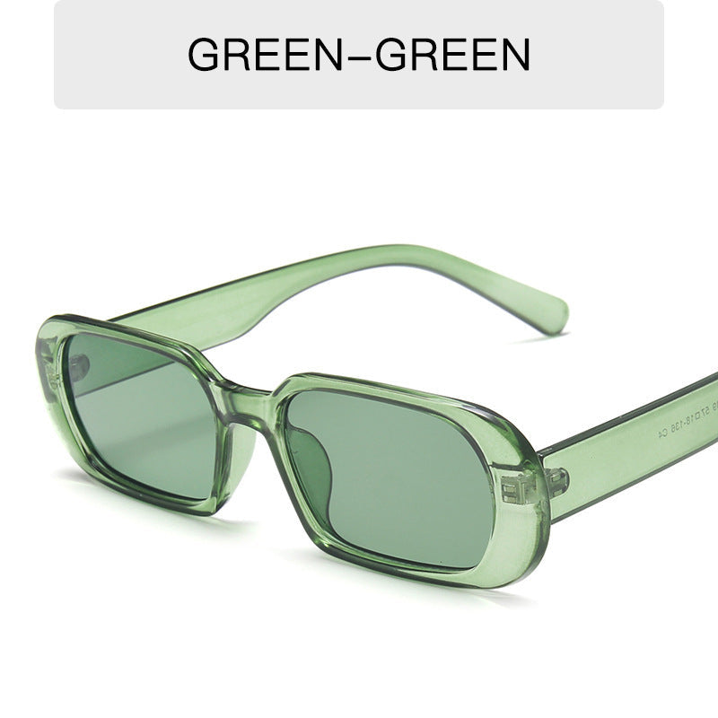 Retro small frame green sunglasses for women with colorful candy-colored design and strong PC frame