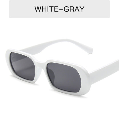 white frame retro small sunglasses with gray lenses for women