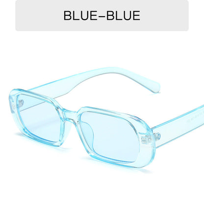 Retro small frame blue transparent sunglasses for women, colorful candy color fashion accessory