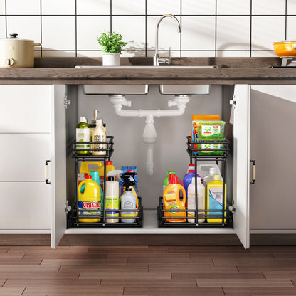 2 Pack Metal Pull Out Cabinet Organiser Drawers