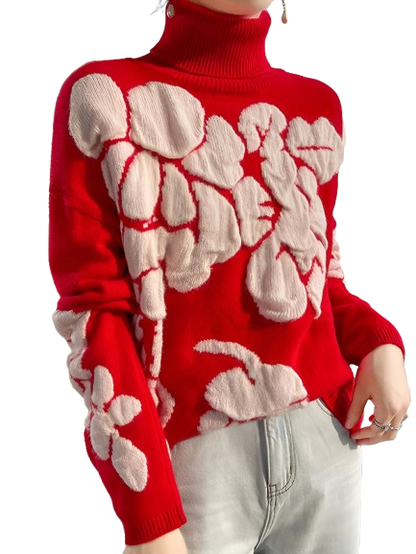 Turtleneck Floral Casual Sweater