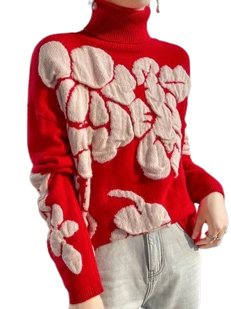 Turtleneck Floral Casual Sweater