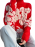 Red turtleneck floral casual sweater with regular sleeves and medium elasticity.