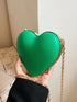 Elegant plain green heart-shaped bag with gold twist lock and chain strap made of PU material